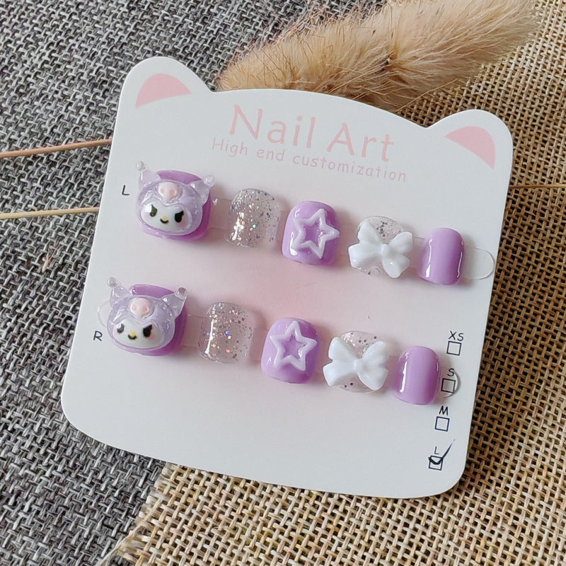 365Nails: "Kuromi Pastel Starry Dream" – Handmade Cute Short Oval Press On Nails