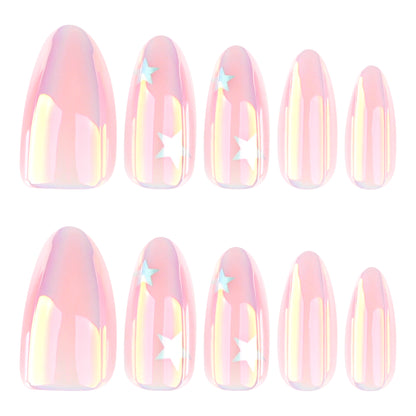 Silver star manicure 30pcs fake nails  short almond nail