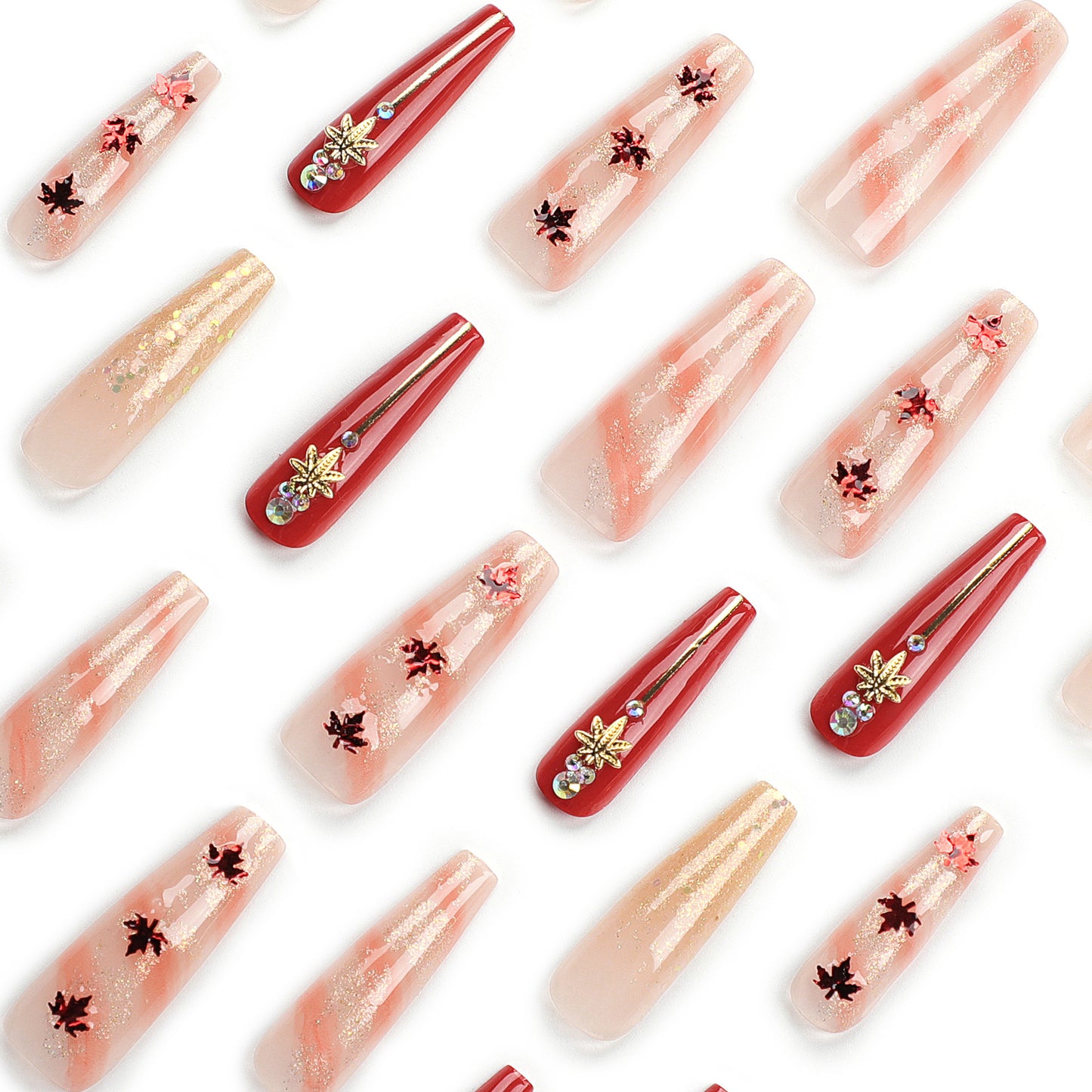 Autumn and winter white maple leaf sequins wear armor  Europe, America, big red diamond-encrusted nail art glitter powder nail products wholesale｜365nails