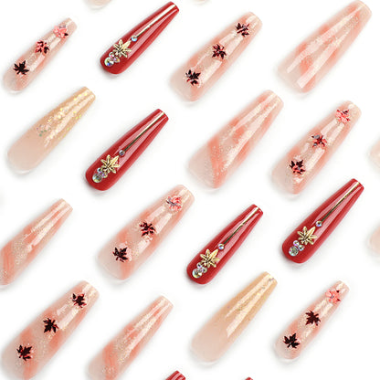 Autumn and winter white maple leaf sequins wear armor  Europe, America, big red diamond-encrusted nail art glitter powder nail products wholesale｜365nails