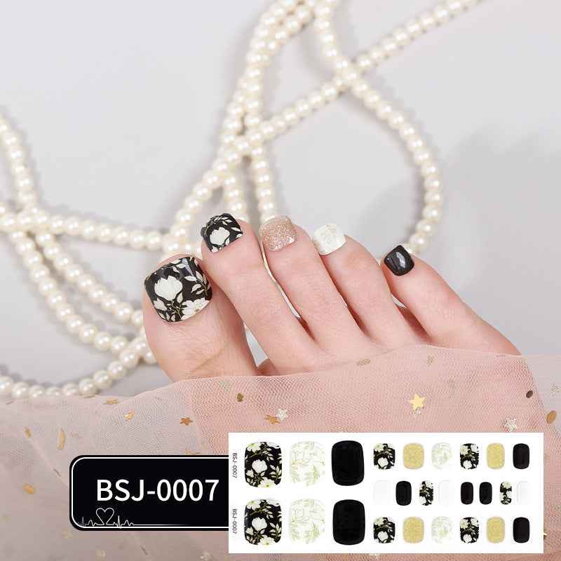 Semi-Cured Gel Nail Strips 3D Floral Glossy Toe Design (MOQ=3)