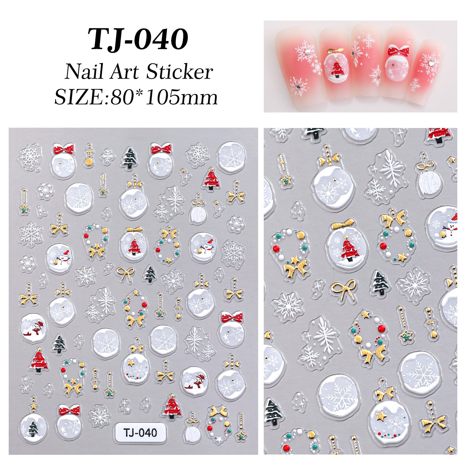 Internet celebrity winter christmas ball nail sticker 5d relief white hollow christmas ball nail sticker jewelry TJ model