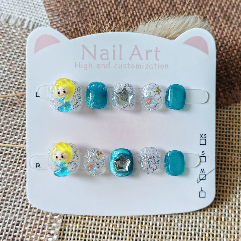 365nails: "ice princess magic" – short round handmade kids press-on nails