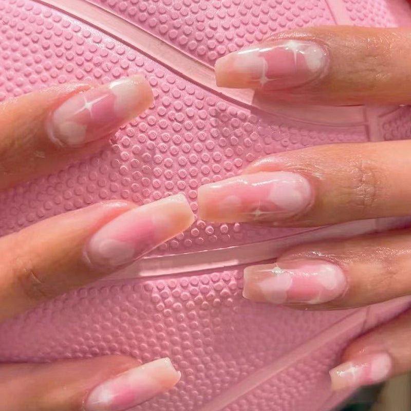 粉色愛心星光法式成品甲片（批發）｜365nails