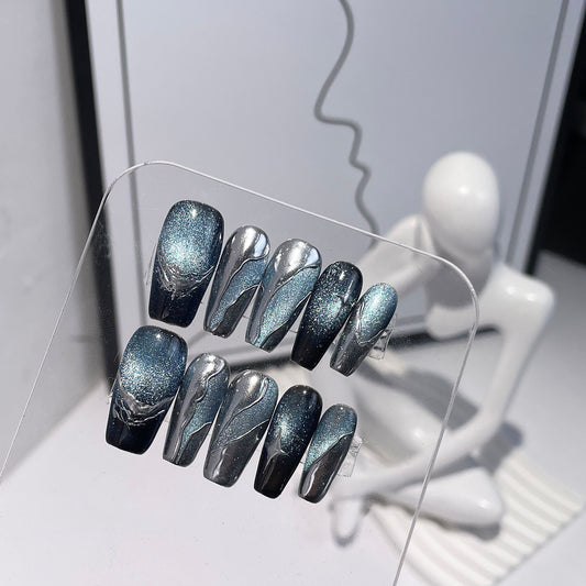 Galaxy cat eye Light Luxury Metal Handmade Press-on Nails  Style Medium and Long  Wearable s｜365nails