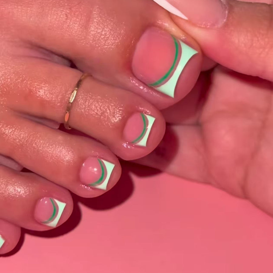 Simple and light lines French matcha green fashion simple   removable toenails 24 pieces｜365nails