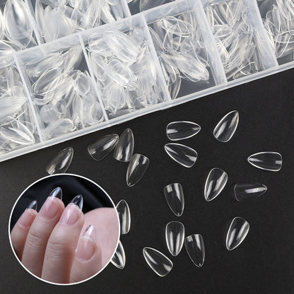 Nail Tips Press on nails pads, almond short transparent nail pads 504 pcs, boxed high-transparency and seamless full-size fake nail patch manicure