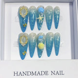 Ocean Wave Cat Eye Shell Press On Nails