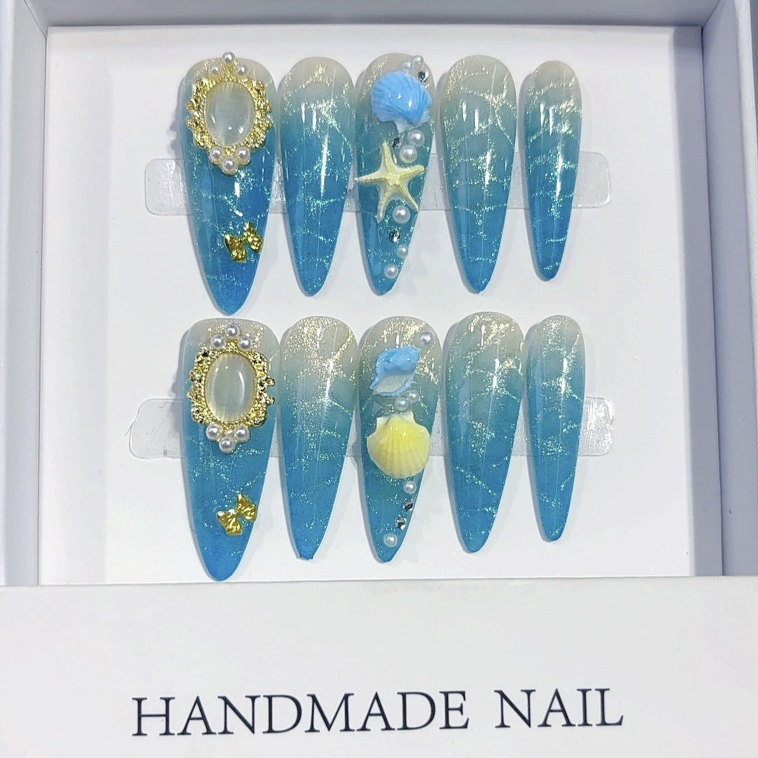 Ocean Wave Cat Eye Shell Press On Nails