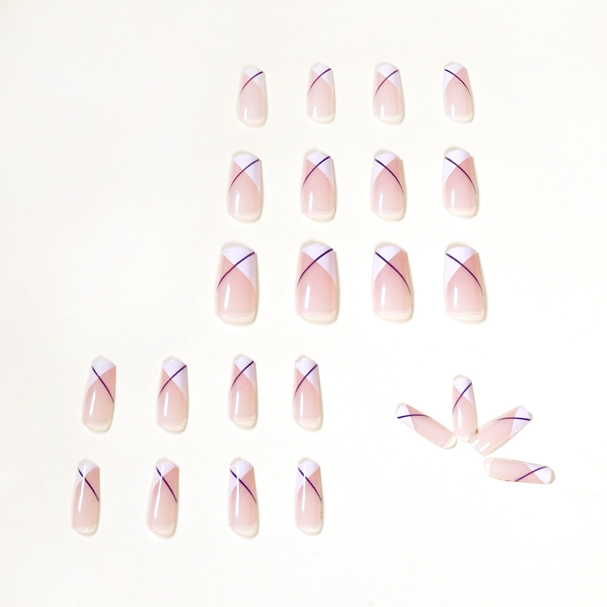 Oblique French white nude press on nails medium and long square manicure nail piece removable fake nail piece wholesale｜365nails
