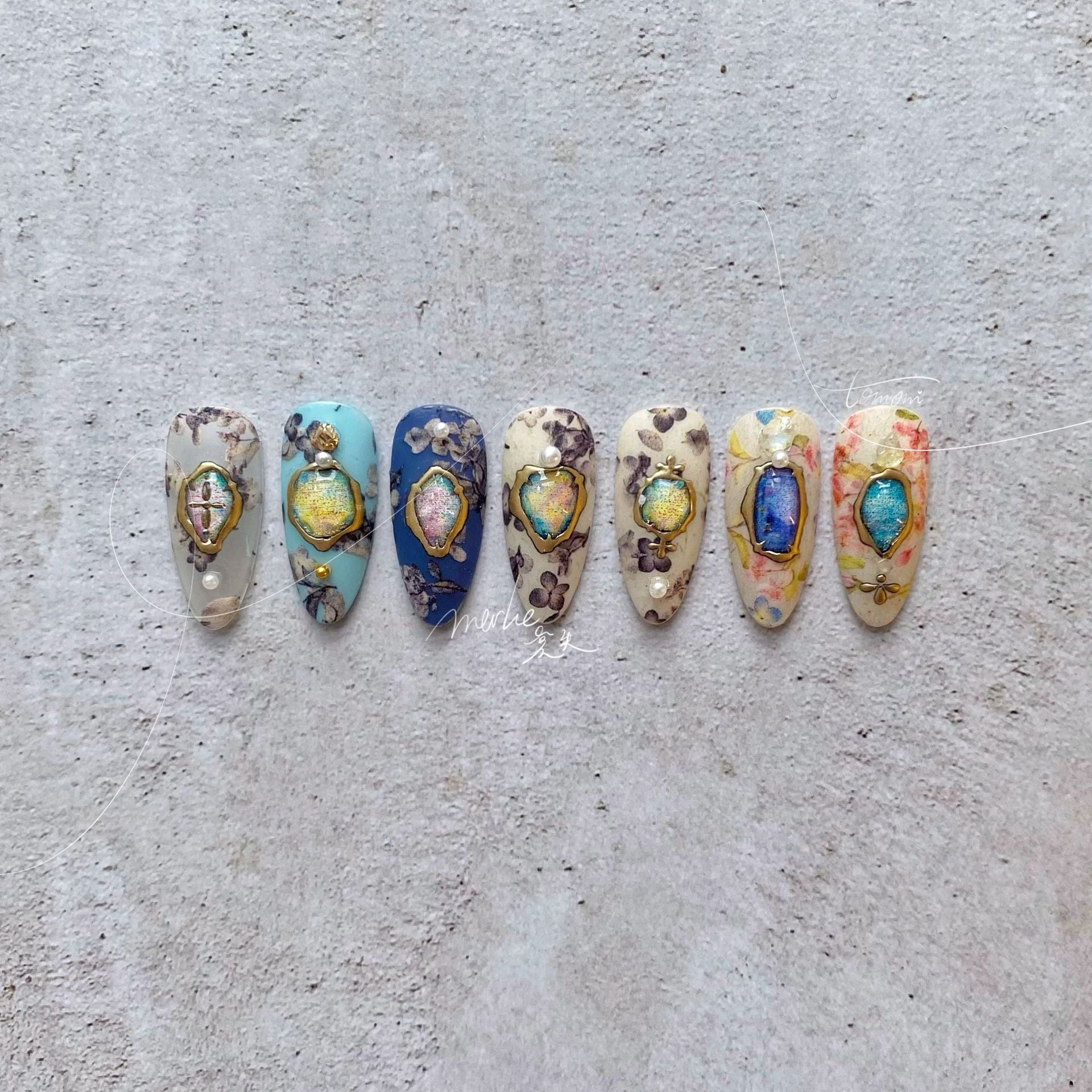 Opal Gemstone: "Medieval Opal" – Almond Shape Luxury Press-On Nails