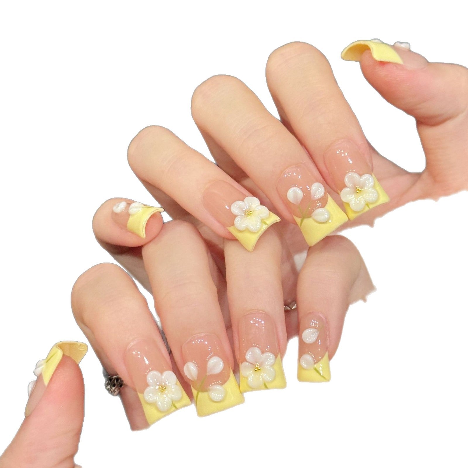 Peach Yellow Floral Press On Nails