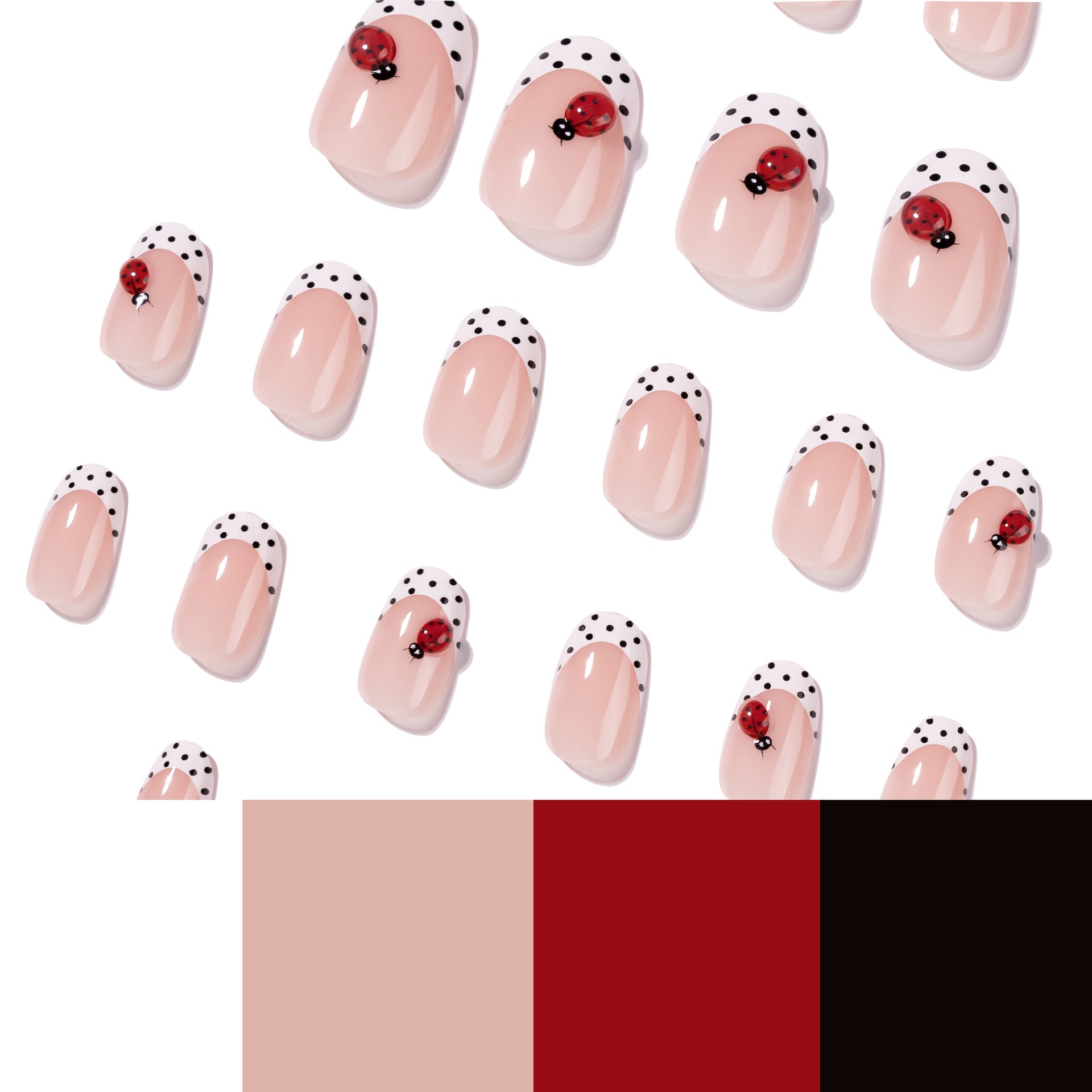 365nails: "Ladybug Polka Dot French Oval" – Cute Press-on Nails