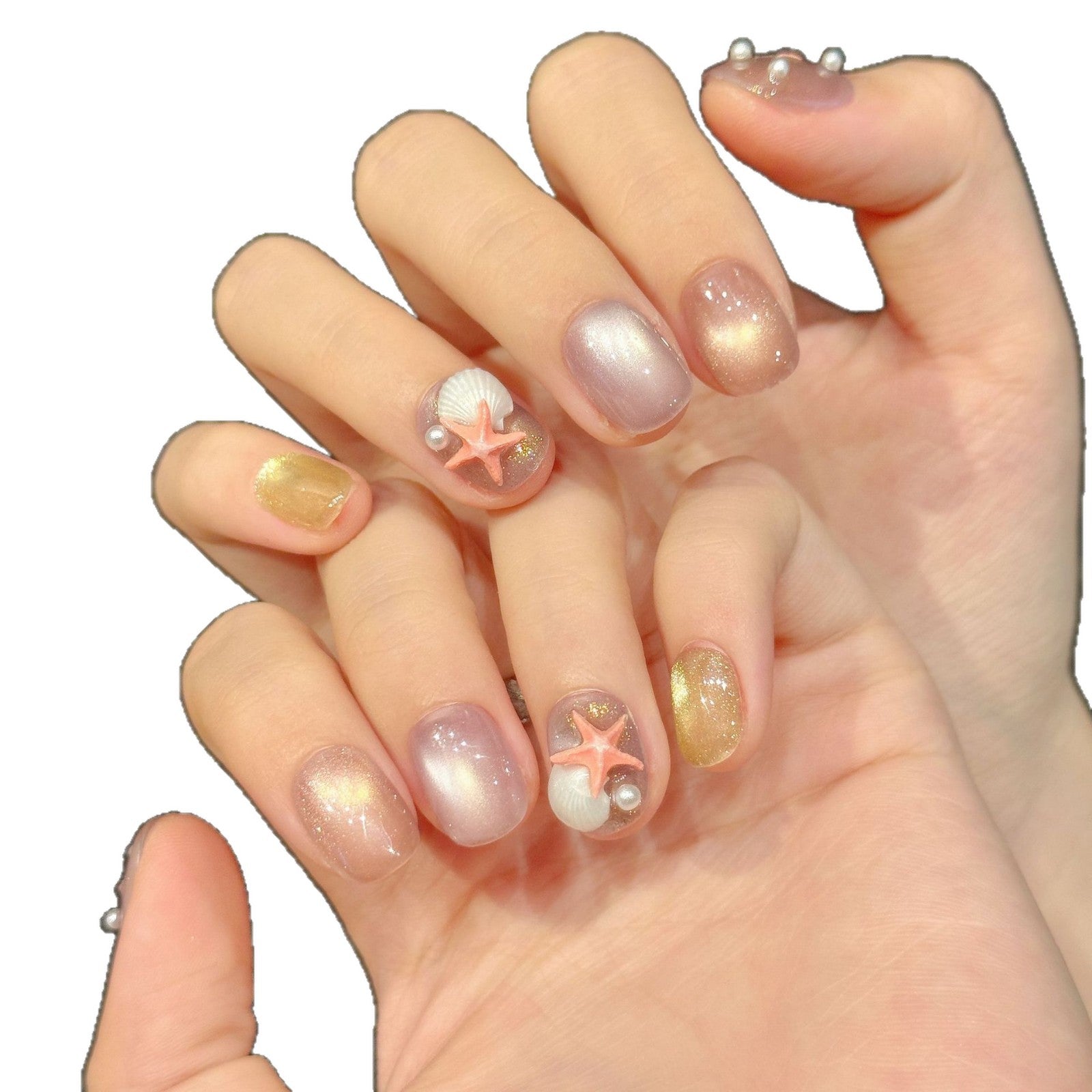Ocean Pearl Shell Starfish Pastel Press On Nails