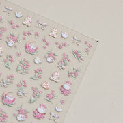 365nails: 양각 핑크 꽃 토끼 네일 아트 스티커