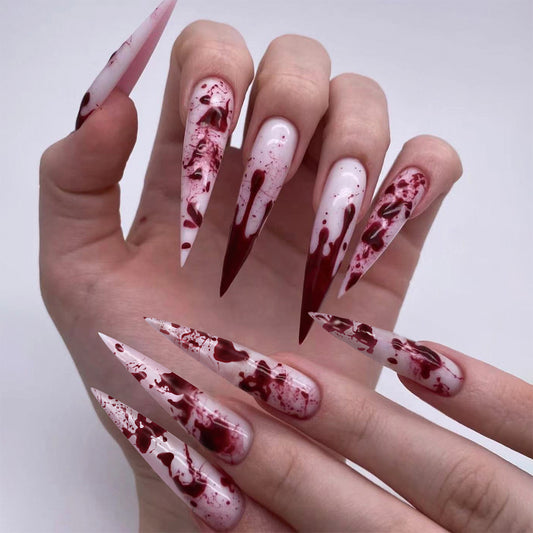 Halloween wearing nail French manicure long pointed nail piece press on nails｜365nails