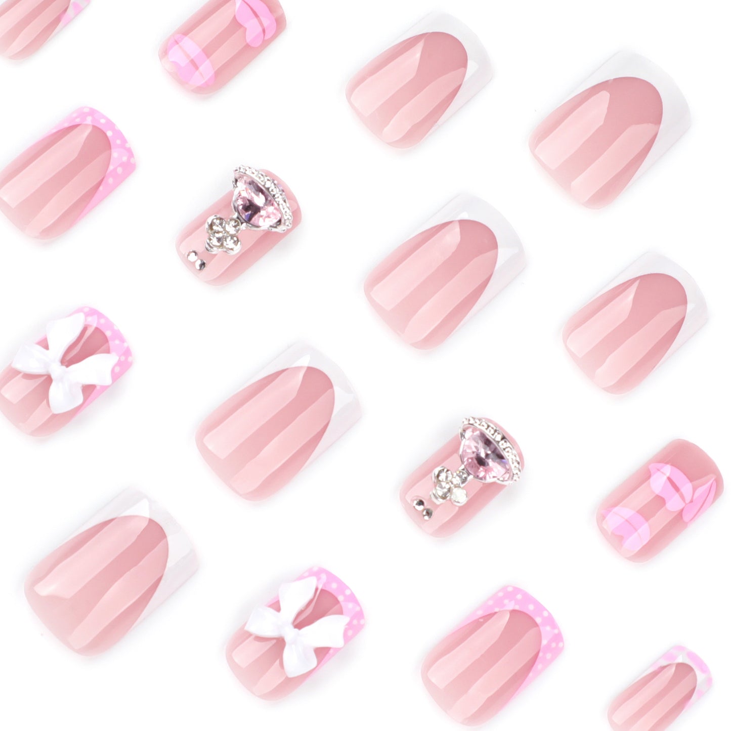Sweet pink lip print  short  French white manicure  short square ｜365nails