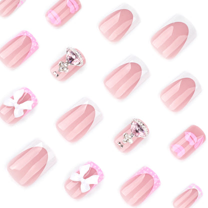 Sweet pink lip print  short  French white manicure  short square ｜365nails