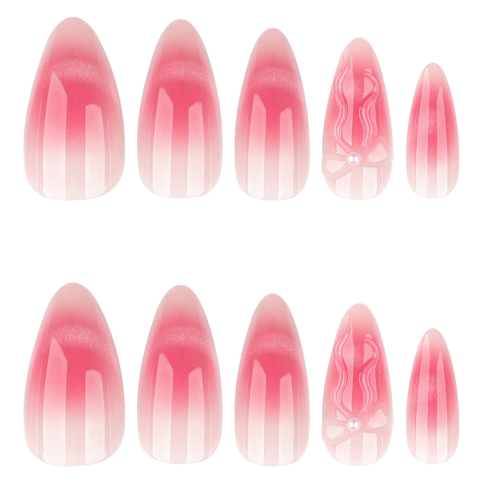 Fresh & flirty blush ombre nail art - 3d bow & cat eye press-on nails