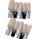 Elegant Nude Floral Crystal Contrast Press On Nails