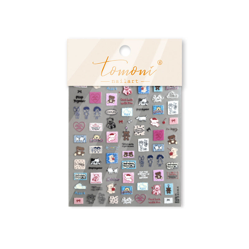 Cute Bear Couple Collection: "Teddy Love" – 3D Embossed Nail Sticker