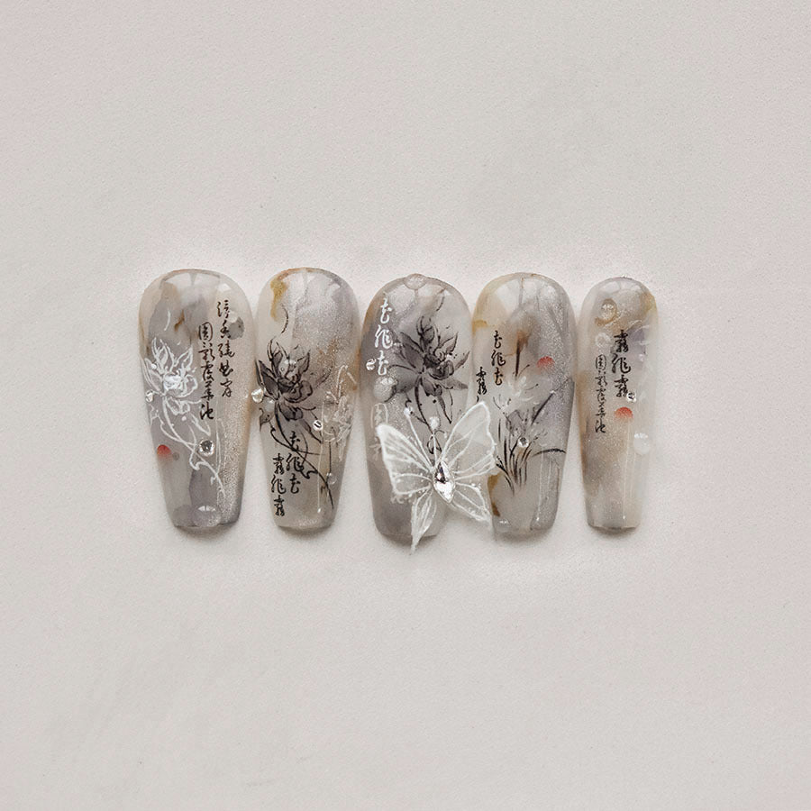 365nails: "Poesia Floral Lavada com Tinta" – Adesivos de Unha Orientais