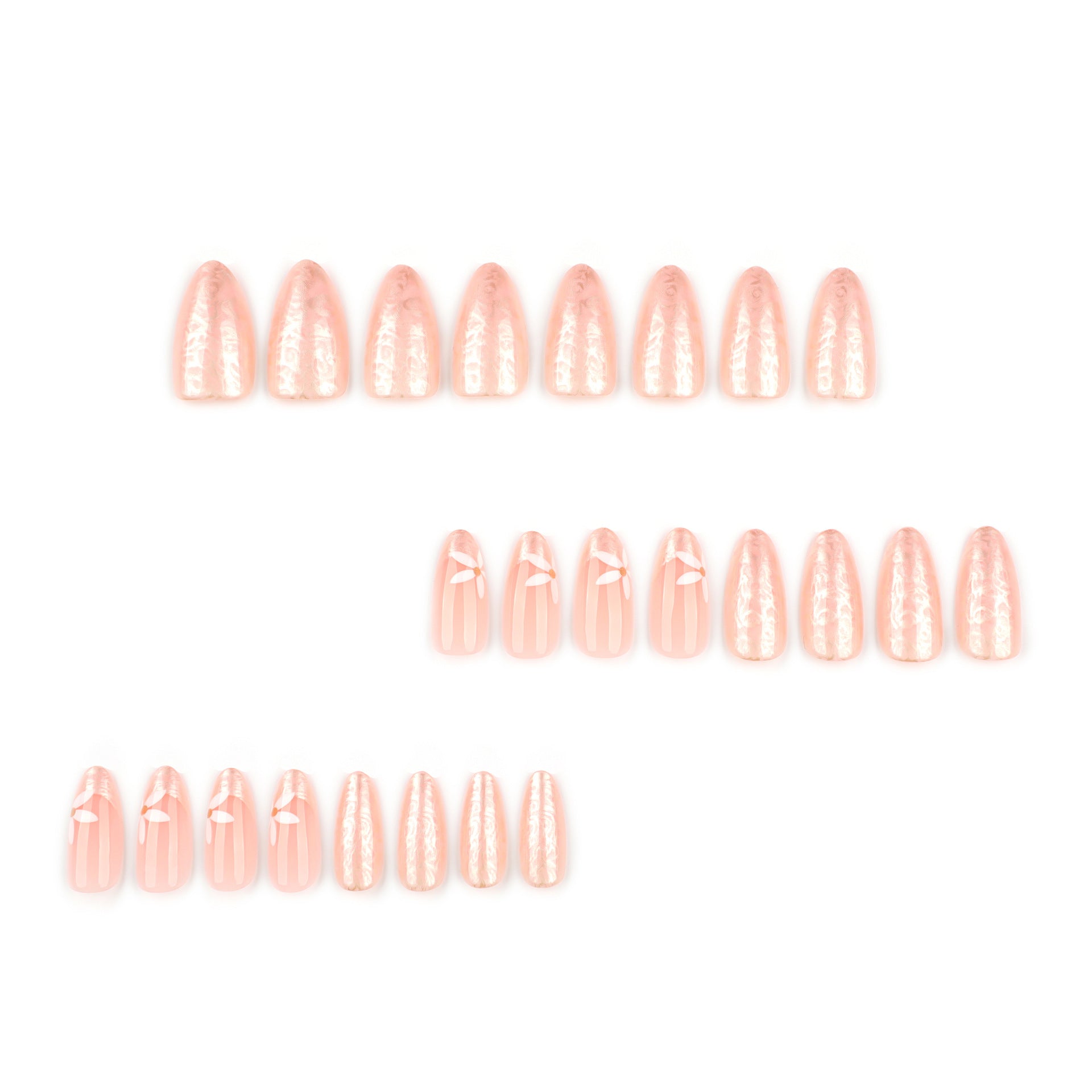 夏季新品 白色小清新花朵美甲 假甲 杏仁形 可穿戴甲片 批發｜365nails