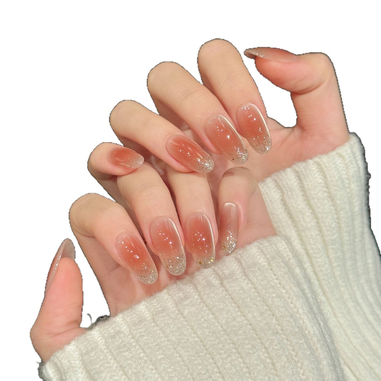 Sunset Glow Collection: "Coral Dusk" – Medium Almond Press-On Nails