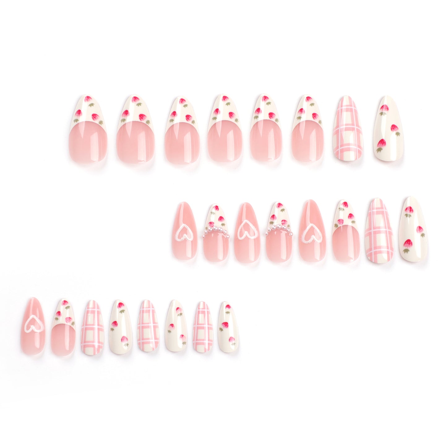 Gentle and sweet wind manicure tablets, fake nail love, strawberry wearing nail nail tablets Xiaohongshu nail stickers