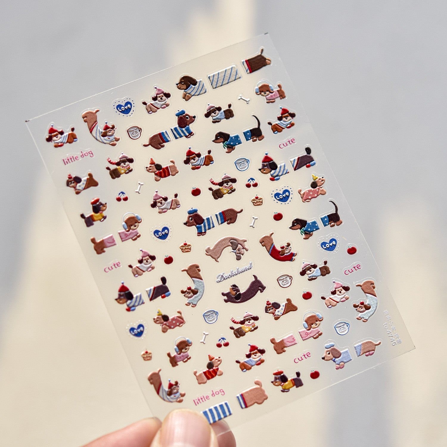 3D Embossed Dachshund Nail Stickers – Cute Puppy Paw Print Set