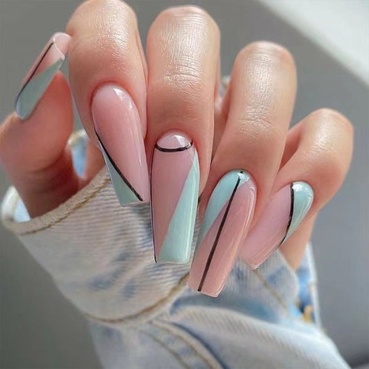 Simple line French long ballet  art finished  patch  nail art piece｜365nails