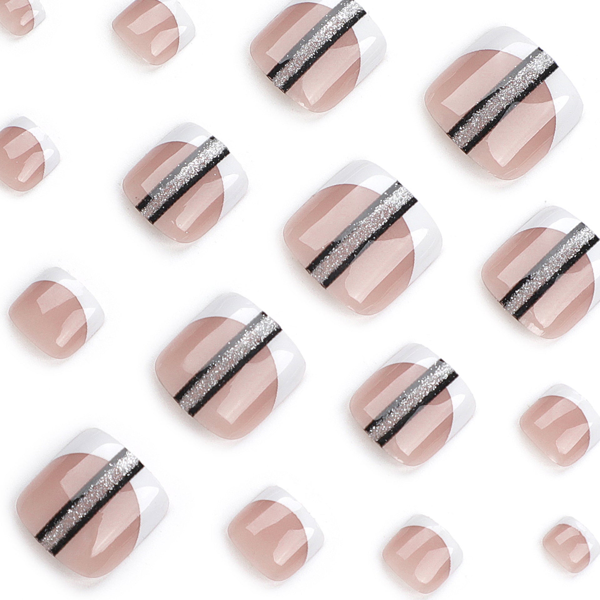 365nails: "French Glitter Stripe Square Toenails" – Classic Press-on Toenails