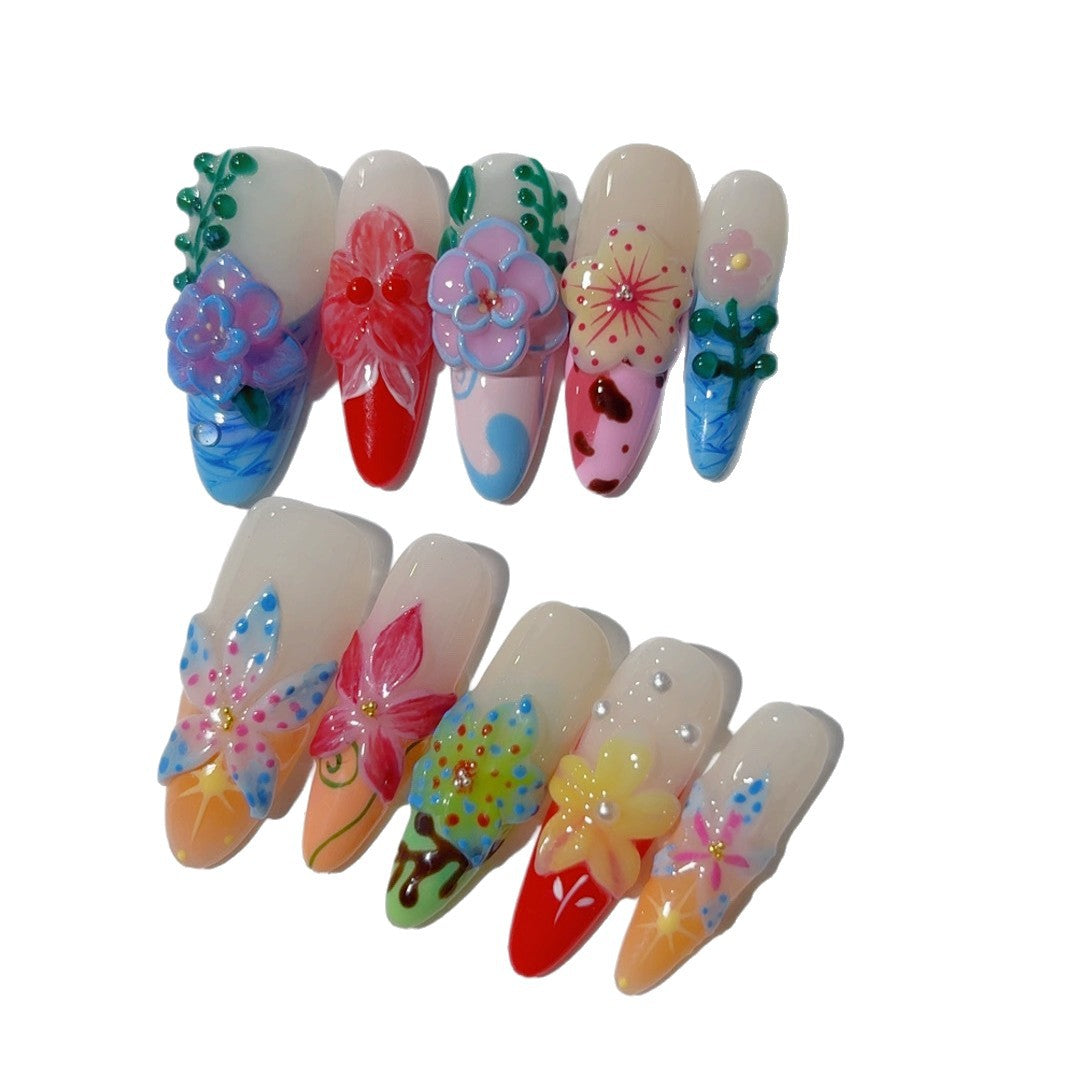Rainbow Garden: "Mixed Floral" – Almond Press-On Nails
