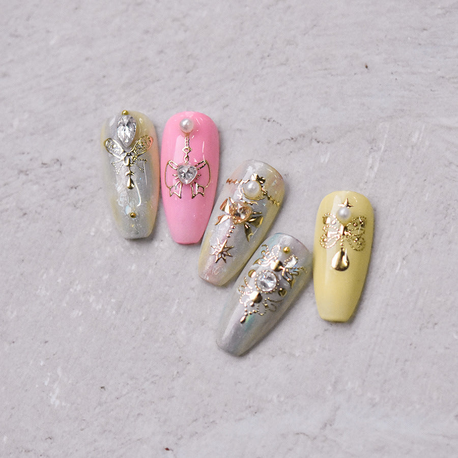Metallic Bow & Celestial Charm: "Gilded Celestial Bow" – 5D Embossed Nail Sticker