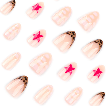 hot-selling red star manicure nail piece short almond-shaped repeatable fake nail French leopard print press on nails｜365nails