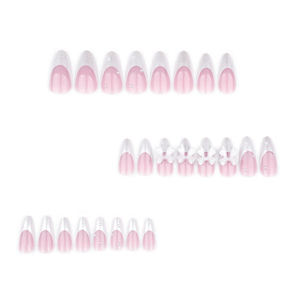 Simple ins three-dimensional white bow  medium and long almond nail French white  art piece｜365nails