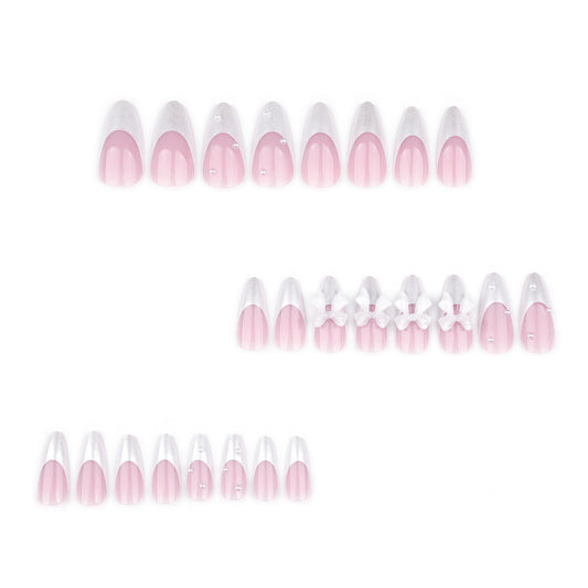 Simple ins three-dimensional white bow  medium and long almond nail French white  art piece｜365nails