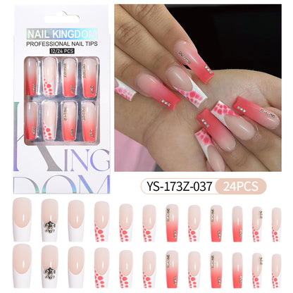 Press on nails fake nail patch extension nail Spice Girl medium rectangle removable 24 pieces with drill manicure