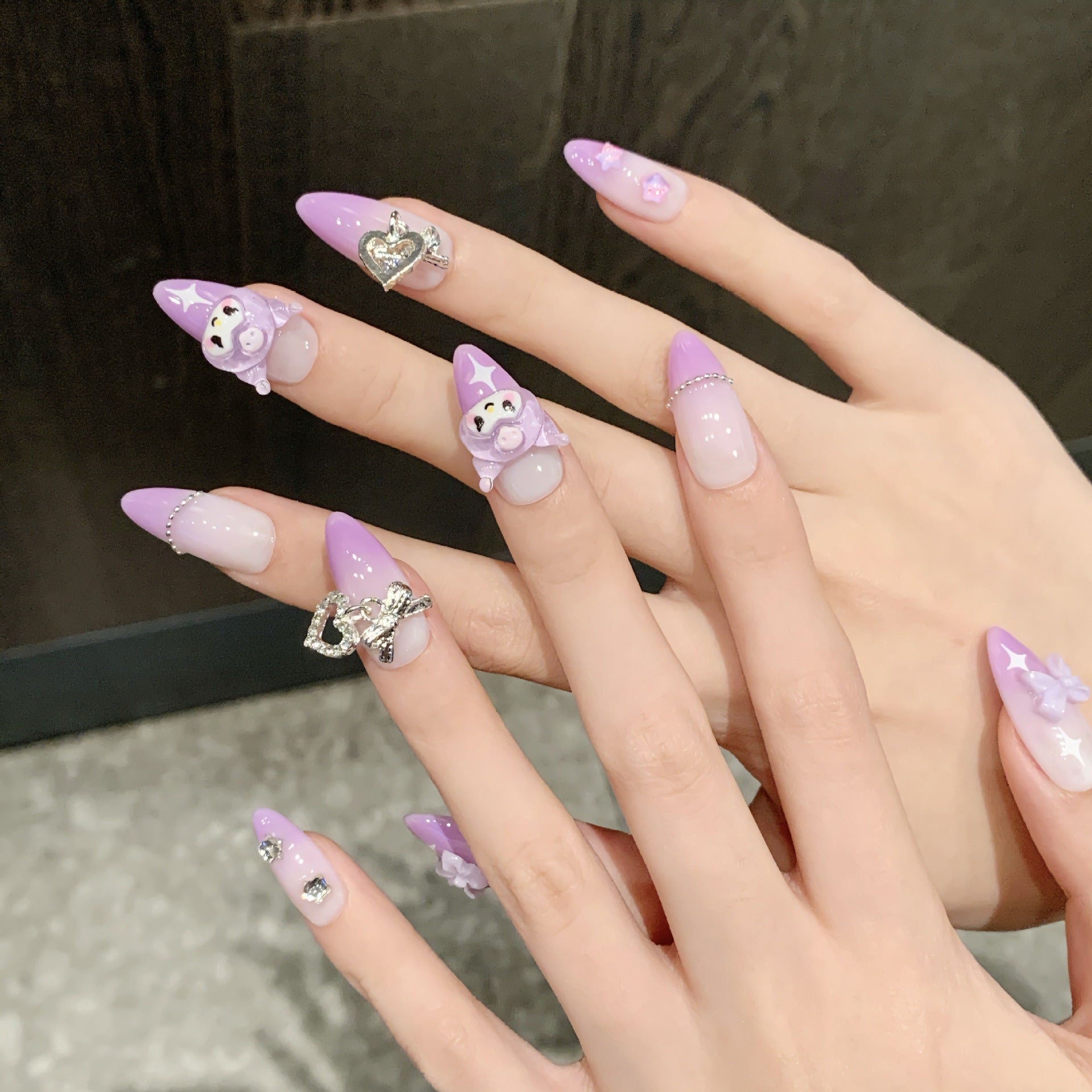365nails: "Dreamy Starlight" – 3D Character & Charm Handmade Medium Almond Nails