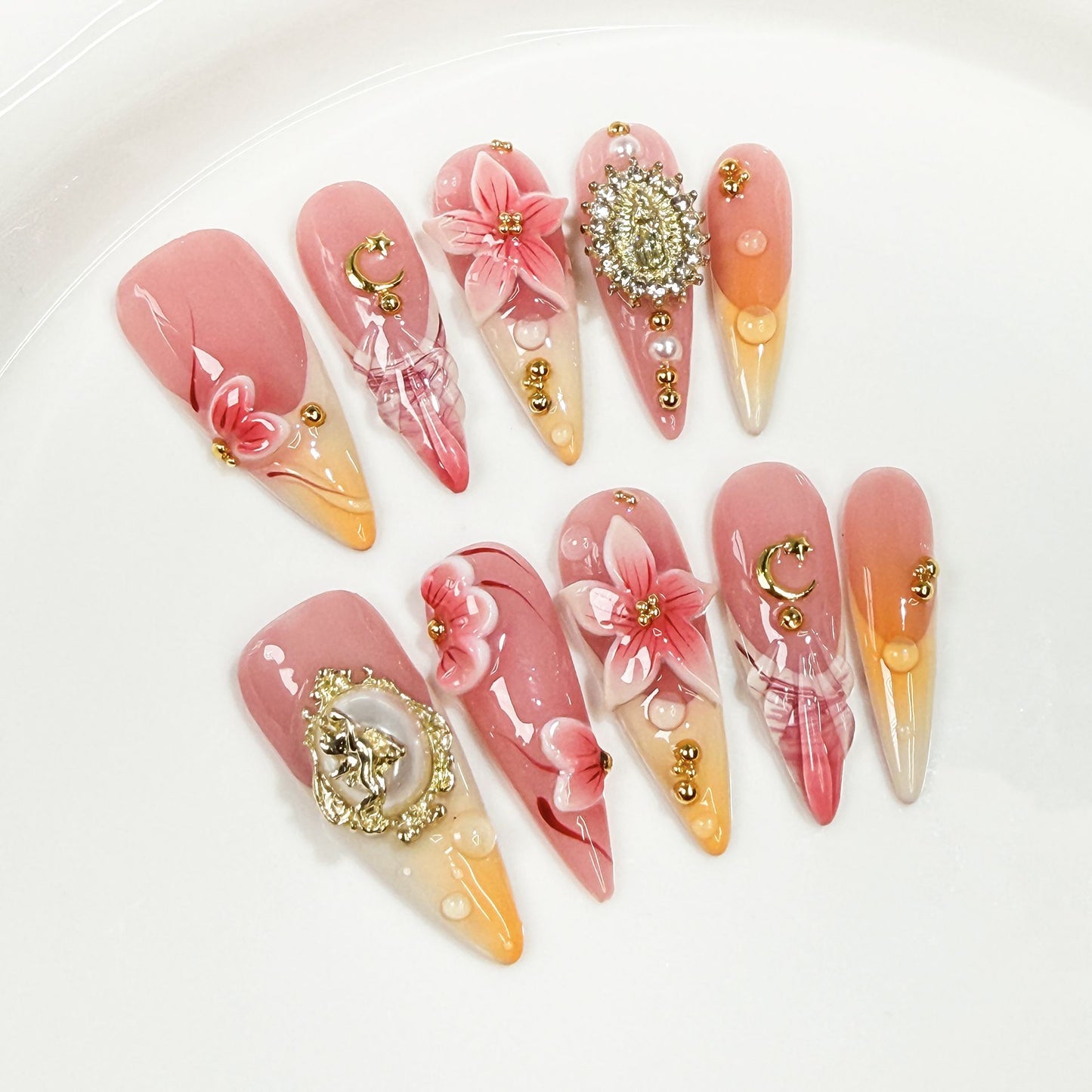 Sunset Blossom Elegance Series Press-On Nails