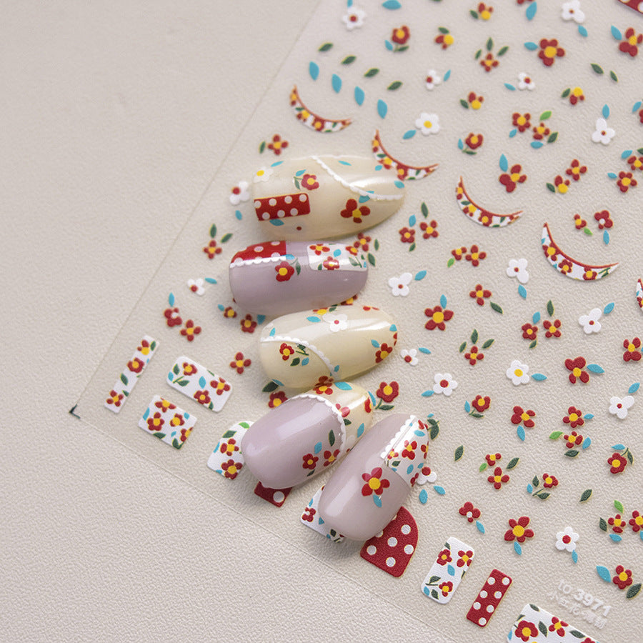 Retro Floral & Polka Dot: "Vintage Flower Patch" – 5D Embossed Nail Sticker