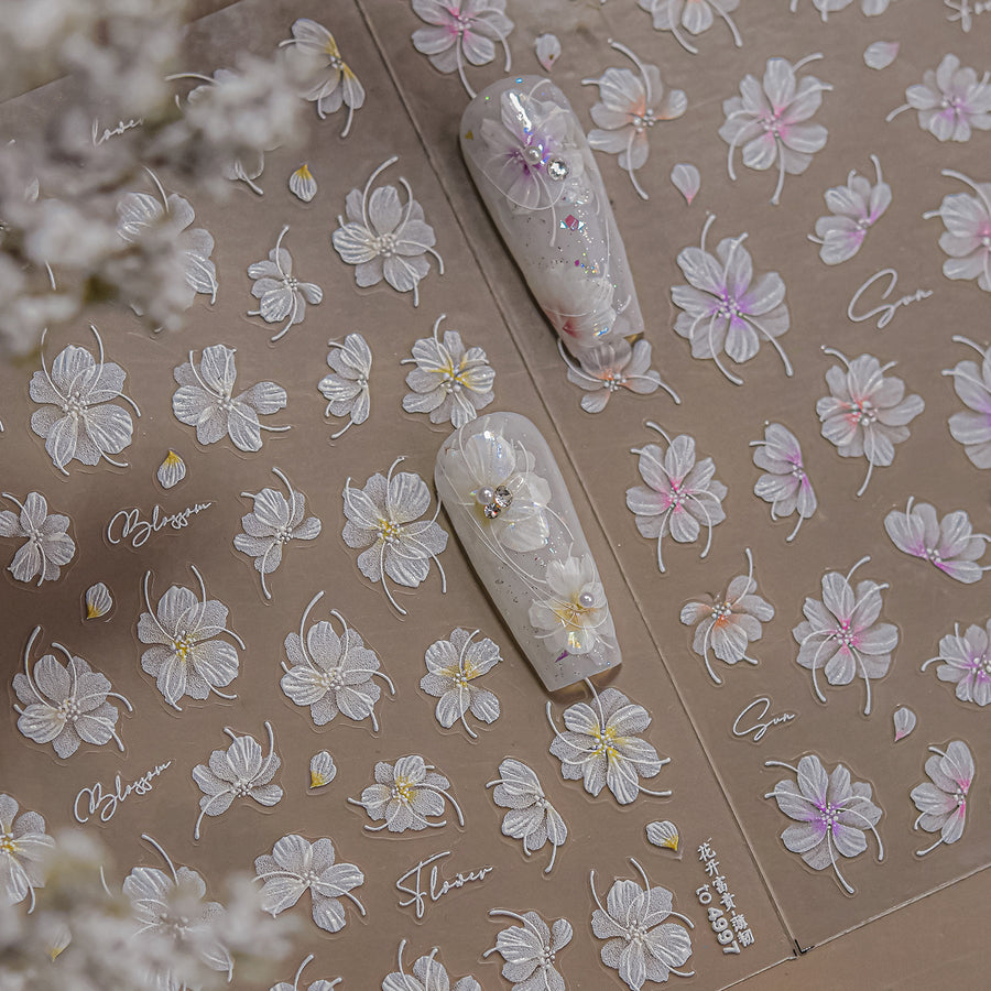White Lily Flower: "Ethereal Bloom" – 5D Embossed Nail Sticker
