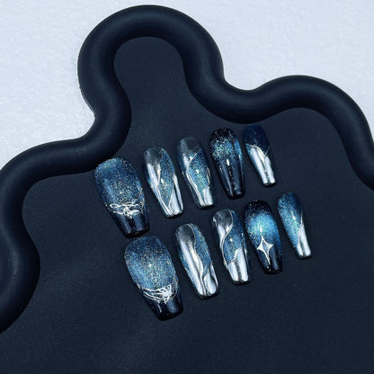 Galaxy cat eye Light Luxury Metal Handmade Press-on Nails  Style Medium and Long  Wearable s｜365nails
