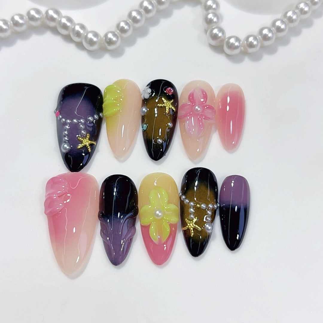 暗黑幻想：「哥德花卉星」— 杏仁形手工製穿戴甲