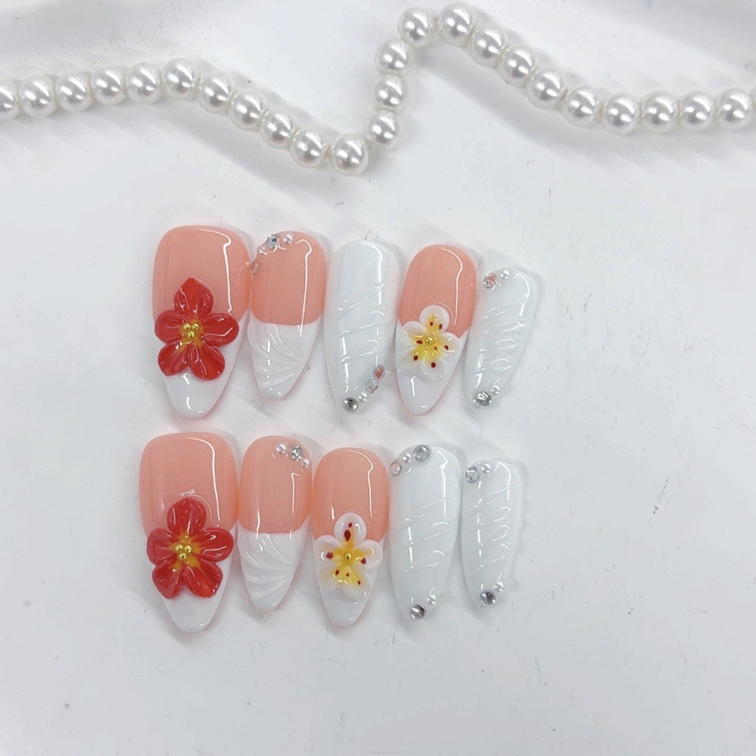 復古綻放：「緋紅花瓣」– 雕刻款杏仁形穿戴甲
