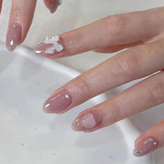 裸粉色純色 白色蝴蝶結愛心 可拆卸穿戴甲 批發｜365nails
