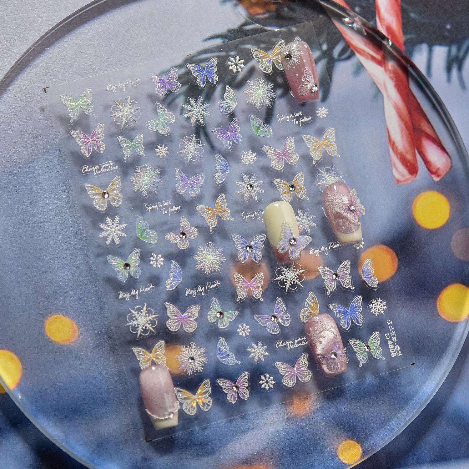 Holographic Shell Light Butterfly Nail Stickers – 3D Embossed Iridescent Set