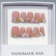 Luxe rose doux : "Cœur & Floral" – Ongles press-on forme carrée