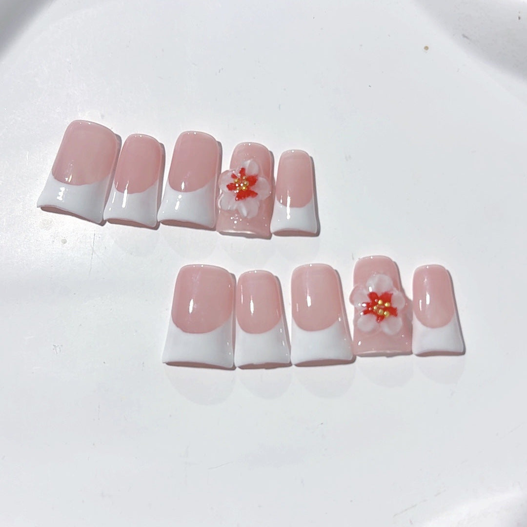 Pure Desire Bloom: "Crimson Sakura" – Unhas Postiças Quadradas Curtas