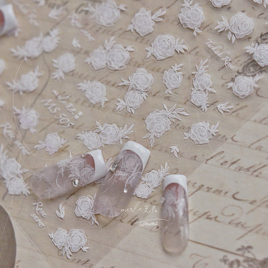 Monochrome Rose Sereno Collection: "Elegant Noir" – 3D Embossed Nail Sticker